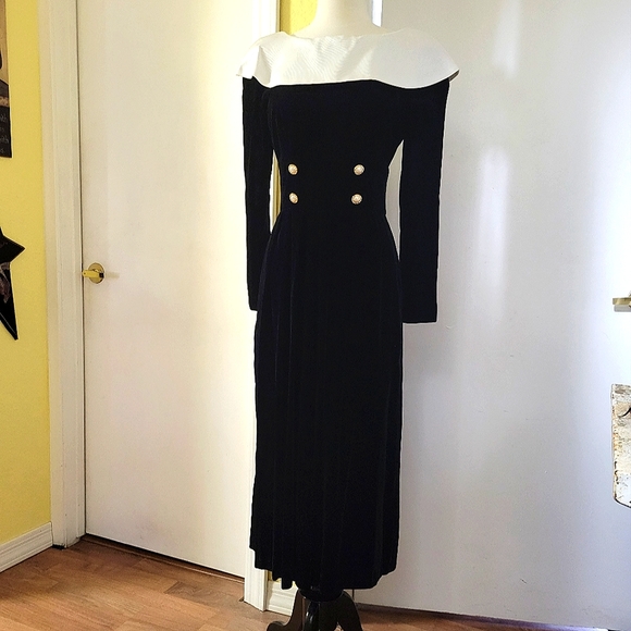 Talbots Black Velvet White Collar Pilgrim Style Wide Leg...